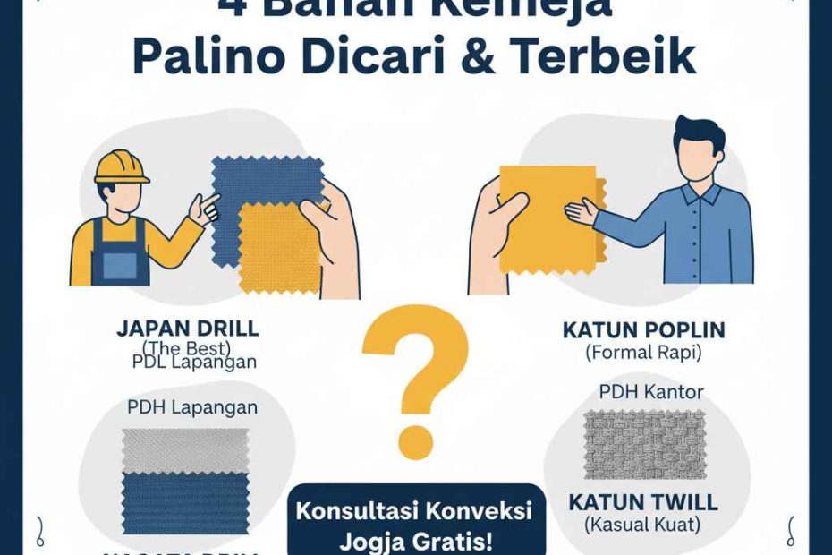 Perbandingan bahan kemeja terbaik Japan Drill, Nagata Drill, Katun Poplin, bahan PDL anti panas konveksi Jogja