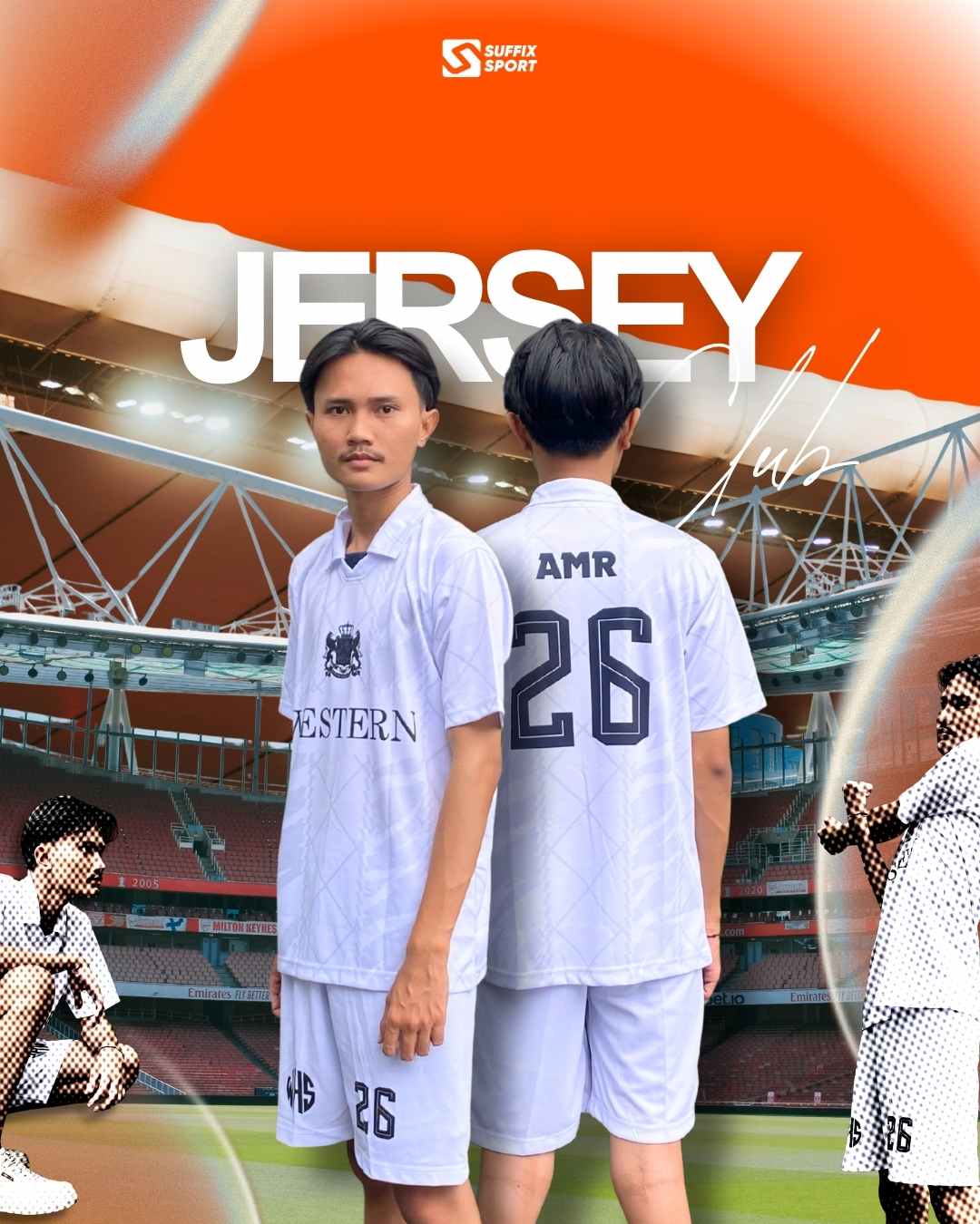 Foto detail jersey custom futsal full printing sublimasi, model kerah V-neck, logo tim bordir, bahan Drifit terbaik