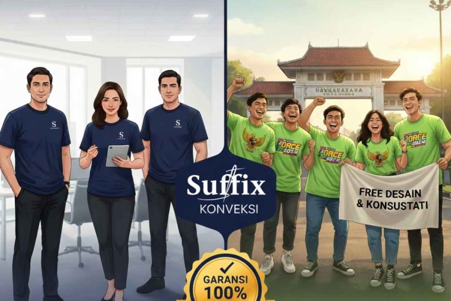 Tabel daftar harga kaos custom Suffix Konveksi Jogja, minimal order 12 pcs, bahan Cotton Combed 30s dan 24s, gratis desain dan garansi produksi 100 persen.