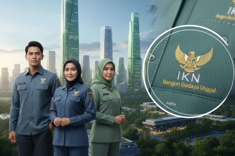 Seragam kerja profesional IKN, kemeja PDL identitas budaya baru, konveksi jogja kualitas garmen, bordir logo IKN
