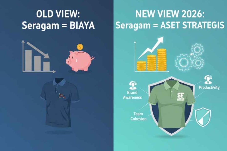 Seragam aset strategis bisnis, investasi kemeja PDL branding perusahaan, konveksi jogja kualitas garmen, ROI seragam karyawan