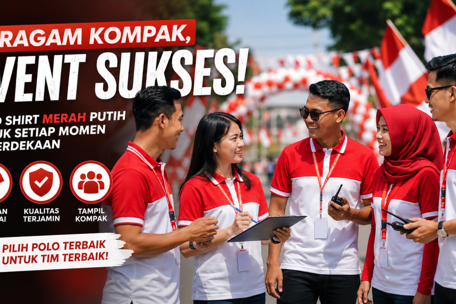 Panitia event karnaval kemerdekaan mengenakan seragam polo shirt merah putih dari Suffix Konveksi Jogja